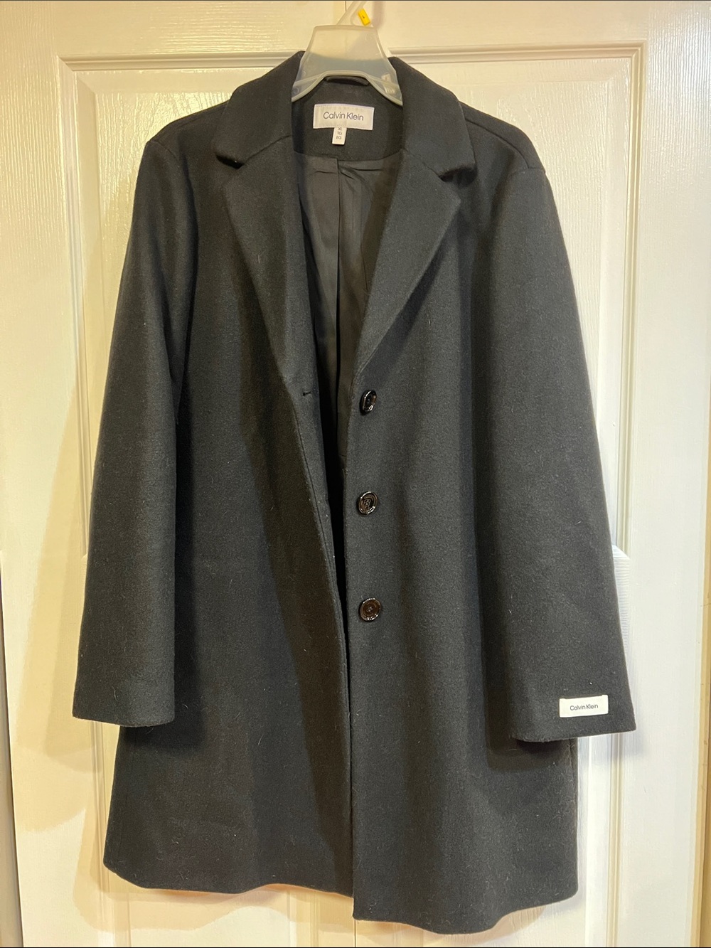 Calvin Klein Black Single-Breasted Wool-Blend Pea Coat